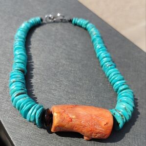 Turquoise and Coral Beaded Necklace
